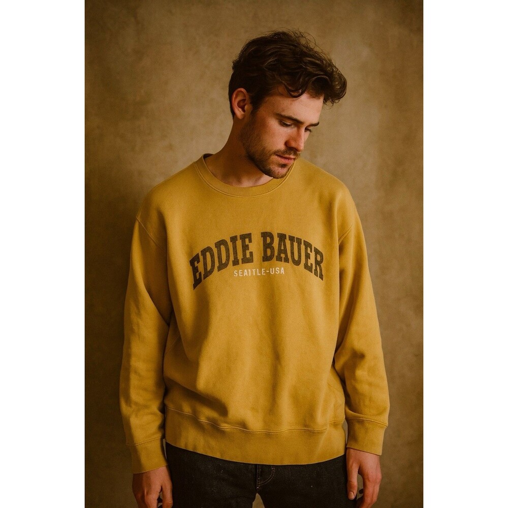 Eddie Bauer Heritage Wash‎ Crewneck Sweatshirt Mustard Yellow Pullover Men’s L